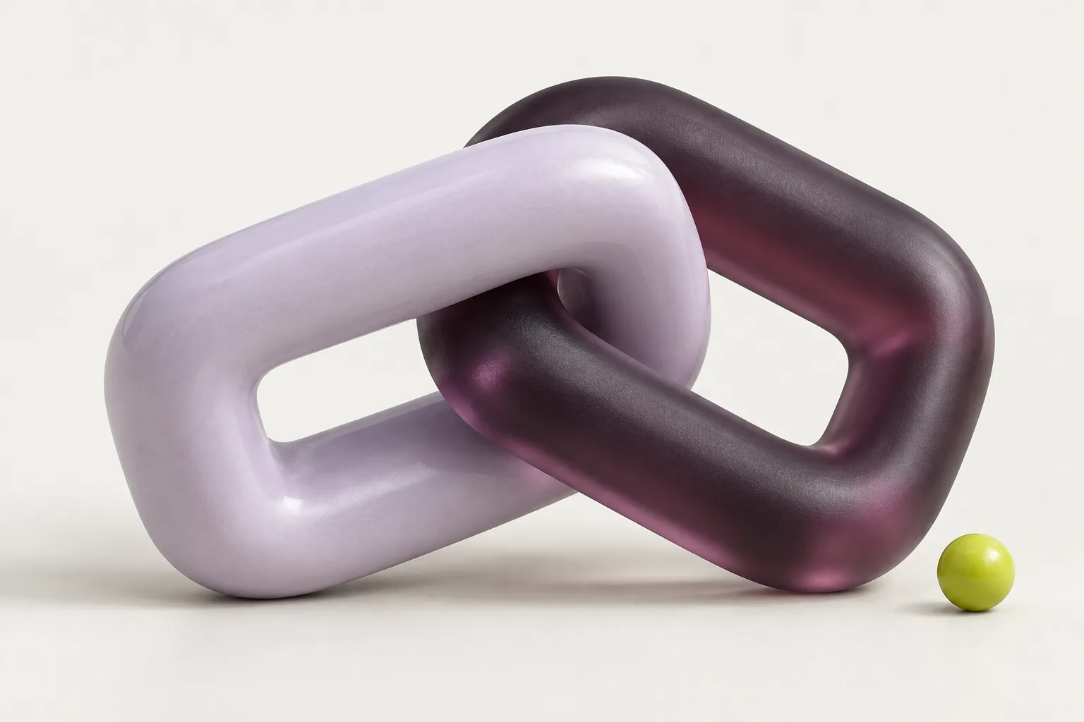 A lavender link and a dark glass link connected, representing two agents working together